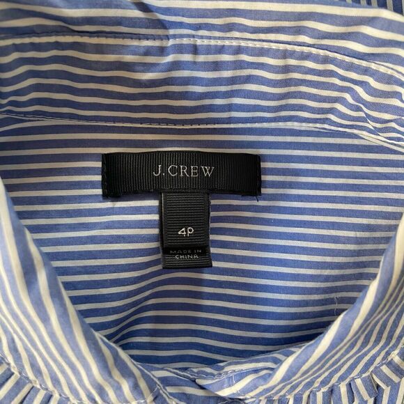 J. Crew Striped Ruffle Tuxedo Neck Tie Blouse 4P - Picture 9 of 11